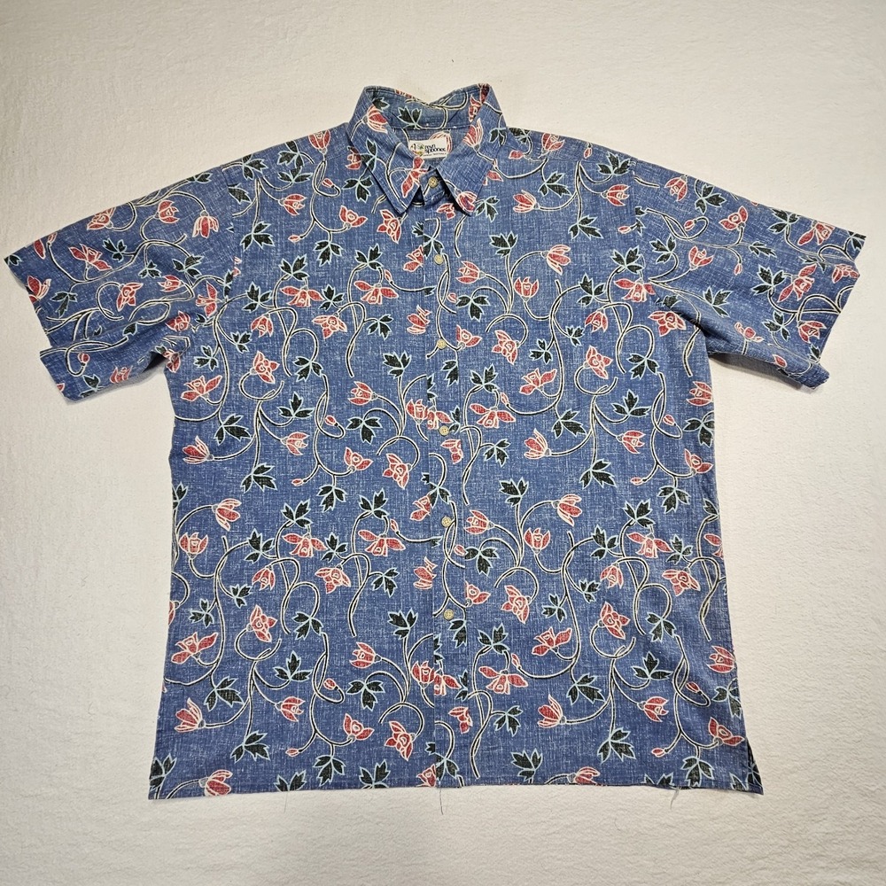 Reyn Spooner Men's XL Shirt Floral Short Sleeve Hawaiian Reverse Print Red Blue